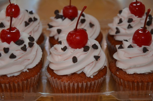 To go with that great cookie delivery, Cherry Chip cupcakes! 15.00 per half dozen or 25.00 for 12
