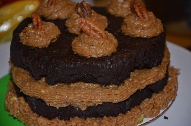 THM, Paleo, Sugar-Free Gluten Free, Brownie "Peanut Butter" Cake  . 6 inch, two layer cake 8-12 servings. 25.00. Flourless chocolate cake made with stevia or truvia (you choice) cocoa powder and coconut oil. With almond butter frosting. Made with unsweetened coconut, coconut milk, almond butter, stevia or truvia, bananas and avocados. Topped with pecans!