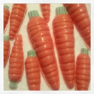 Don't forget to eat your veggies! Solid chocolate carrots.