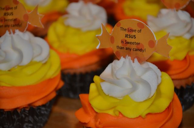 Gluten free brownie bottom candy corn cupcakes